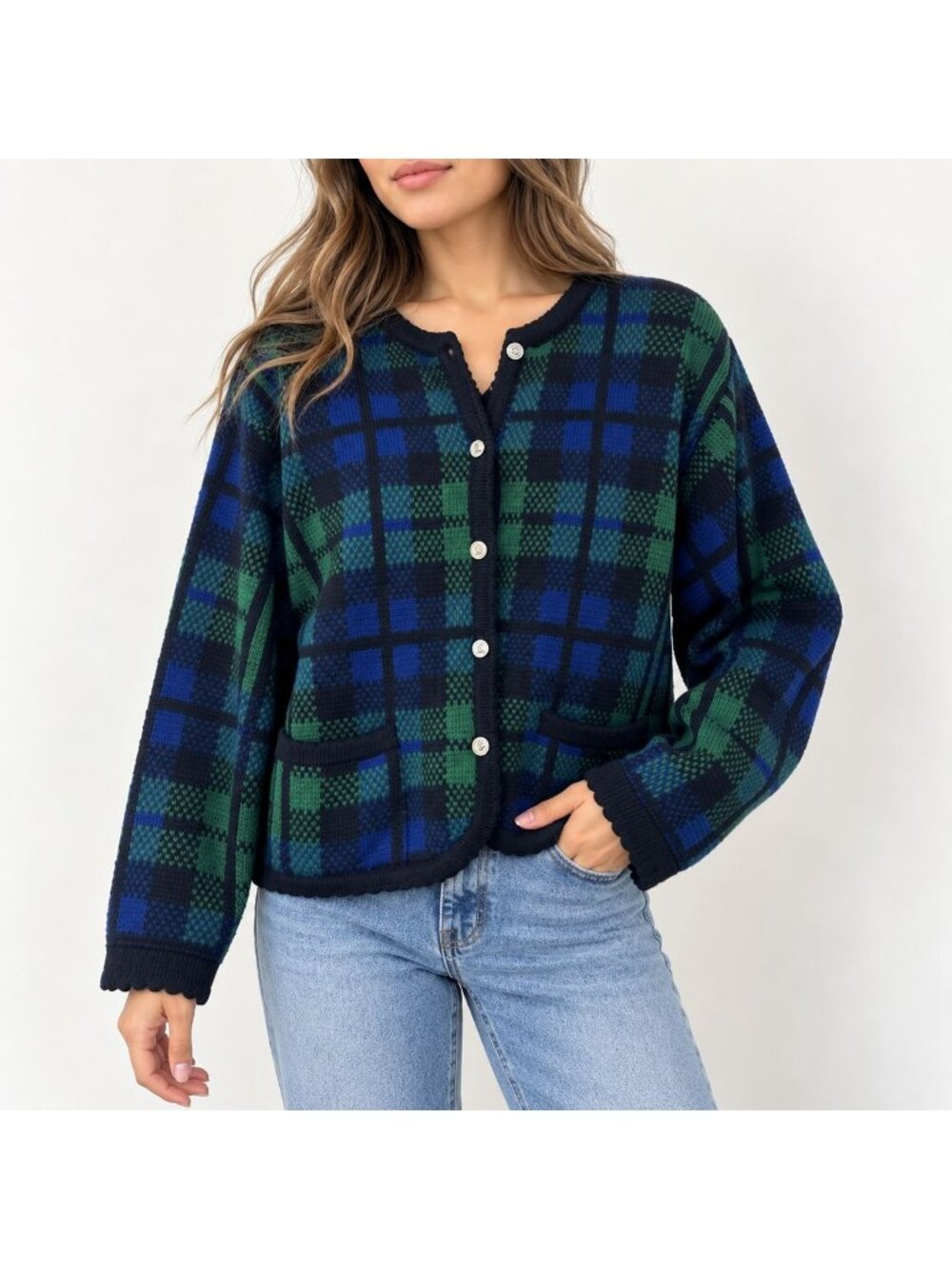 Vintage Cello-Hlo Green Plaid Sweater Womens XL Y2K Grunge Grandpacore Preppy